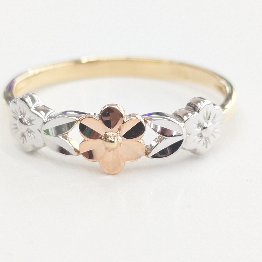 14kt Real Gold Tricolor Flower Ring For Women